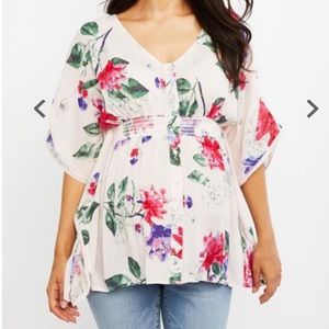Motherhood Kimono Floral Embroidered Maternity Top